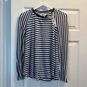 Derek Lam 10 Crosby Striped Navy and White Button-Detail Top Size XS
